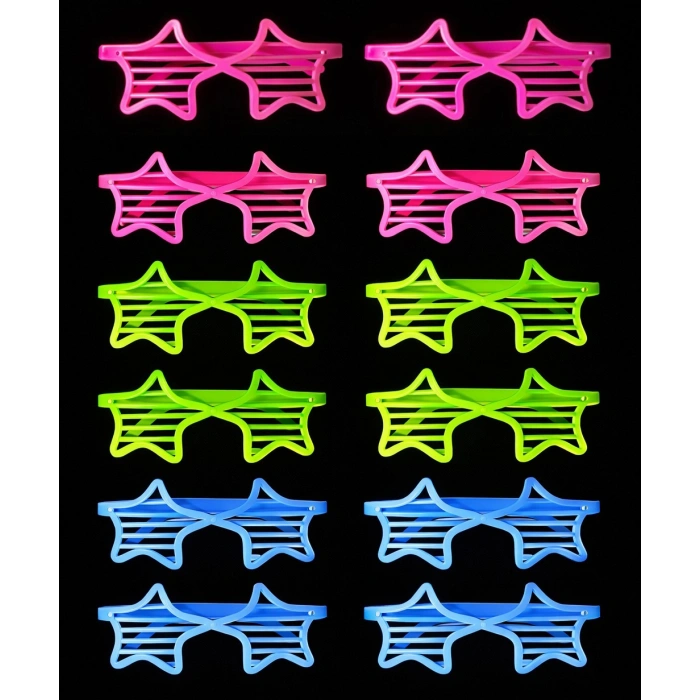 VipMarketim Retro Neon Fosforlu Yıldız Panjur Gözlük - 12 Adet