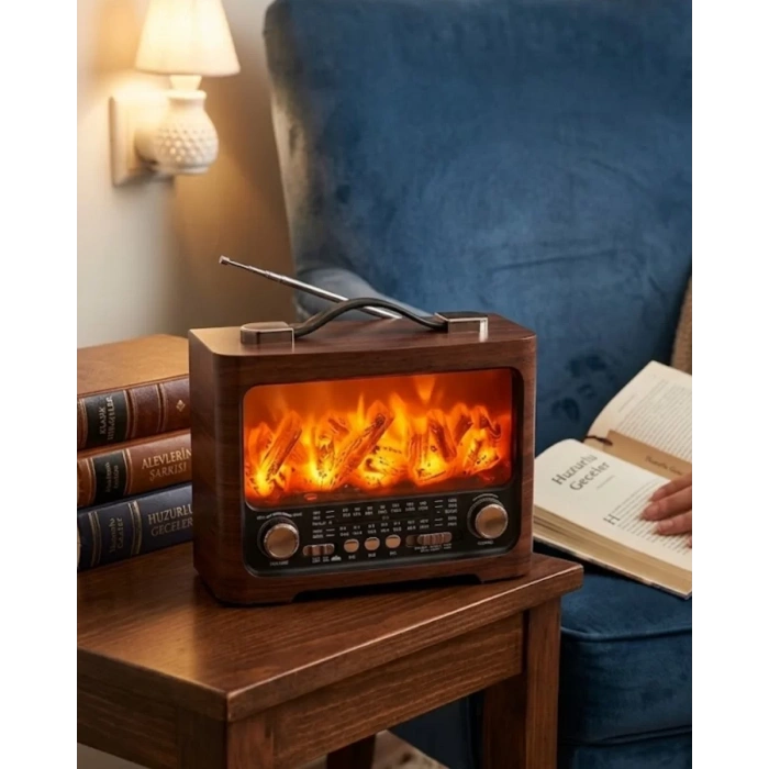 VipMarketim Retro Şömine Tasarımlı Bluetooth Hoparlör FM Radyo USB TF Kart Müzik Çalar