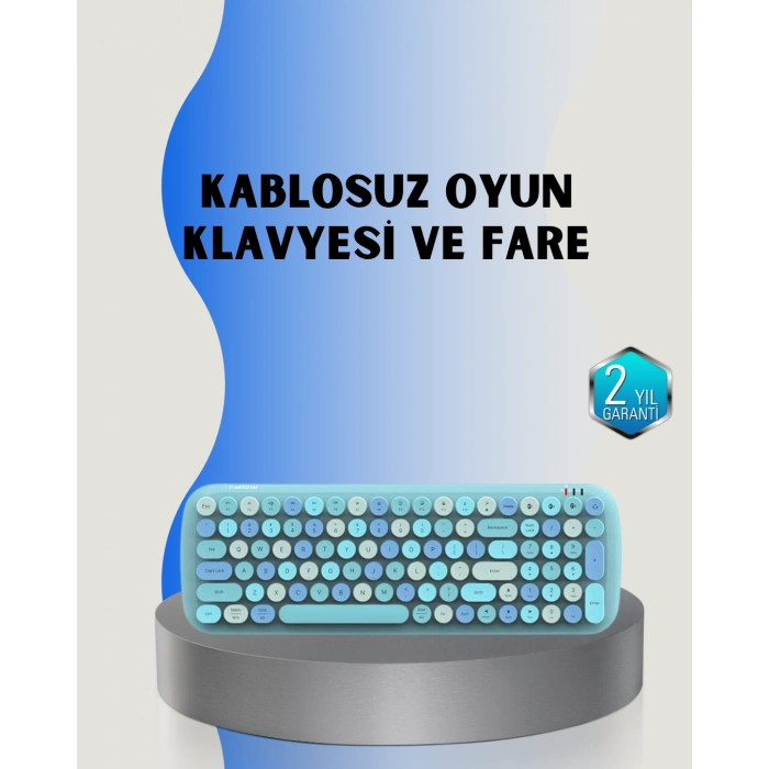 VipMarketim Retro Tarz Kablosuz Klavye Mouse Seti – 104 Tuşlu Ergonomik Tasarım
