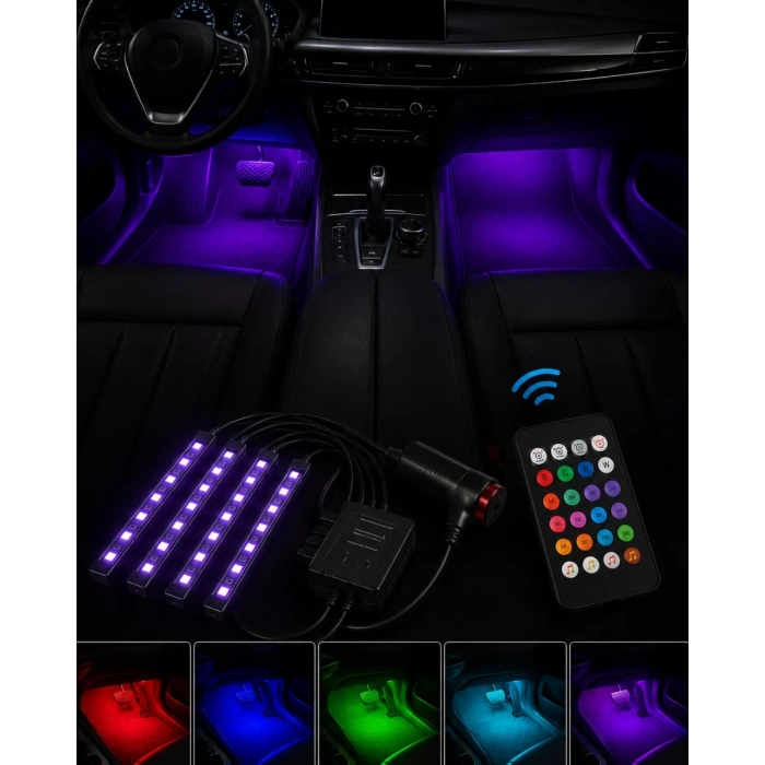VipMarketim RGB Araç İçi Şerit LED Seti Müzik Kontrollü Ambiyans Aydınlatma
