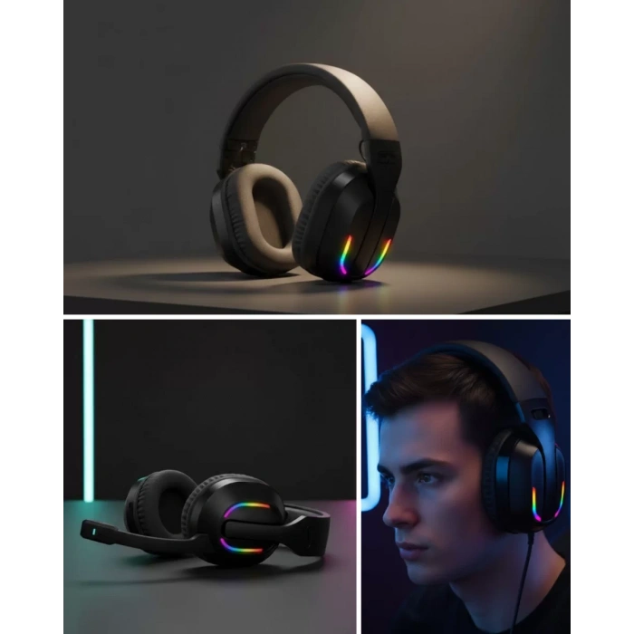 VipMarketim RGB Aydınlatmalı Kablosuz Oyuncu Kulaklığı Konsol ve PC Uyumlu