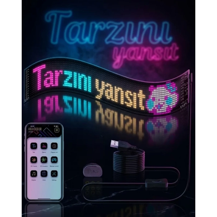 VipMarketim RGB LED Matrix Panel Esnek Yapı Uygulama Kontrollü Kayan Yazı Ekranı