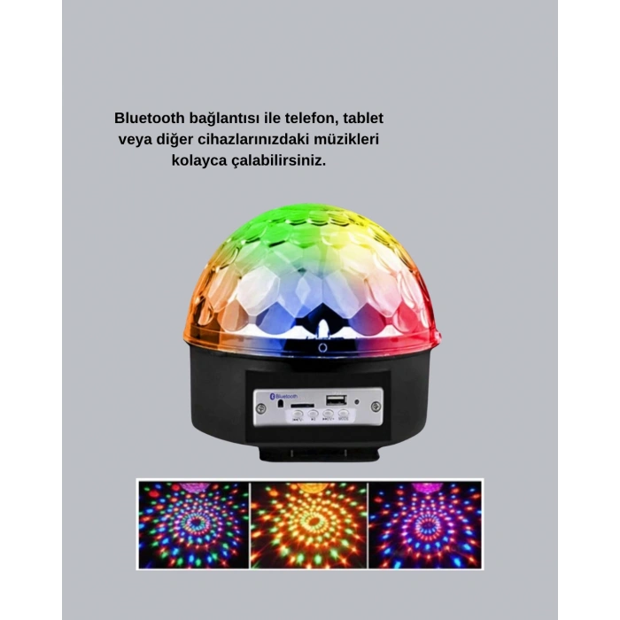 VipMarketim Ritim Hassasiyetli Bluetooth Hoparlörlü Disko Işığı Döner LED Efektli