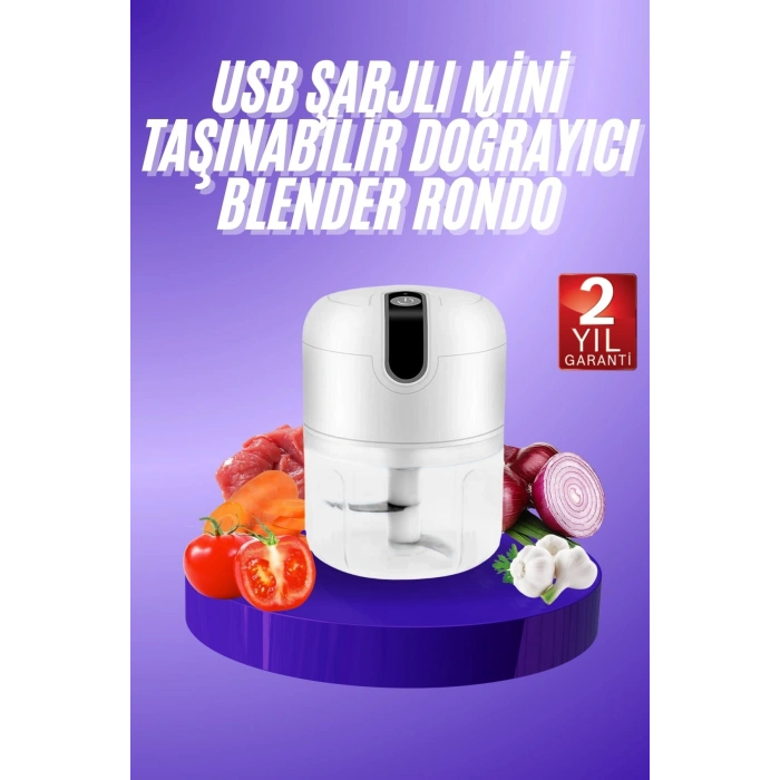 VipMarketim Rondo Doğrayıcı 250 ML Taşınabilir USB Şarjlı Pratik El Rondo Blender