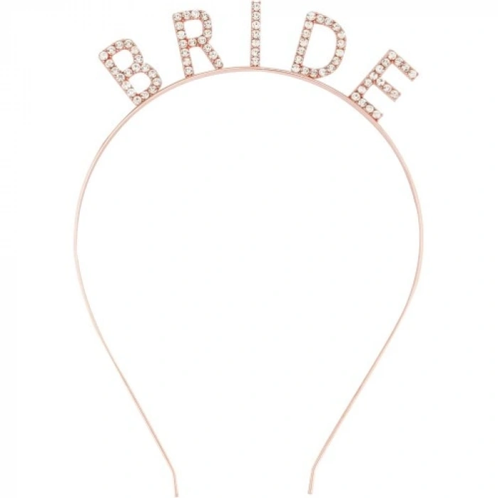 VipMarketim Rose Gold Renk Bekarlığa Veda Kristal Taş Bride Tacı İthal 16x10 cm