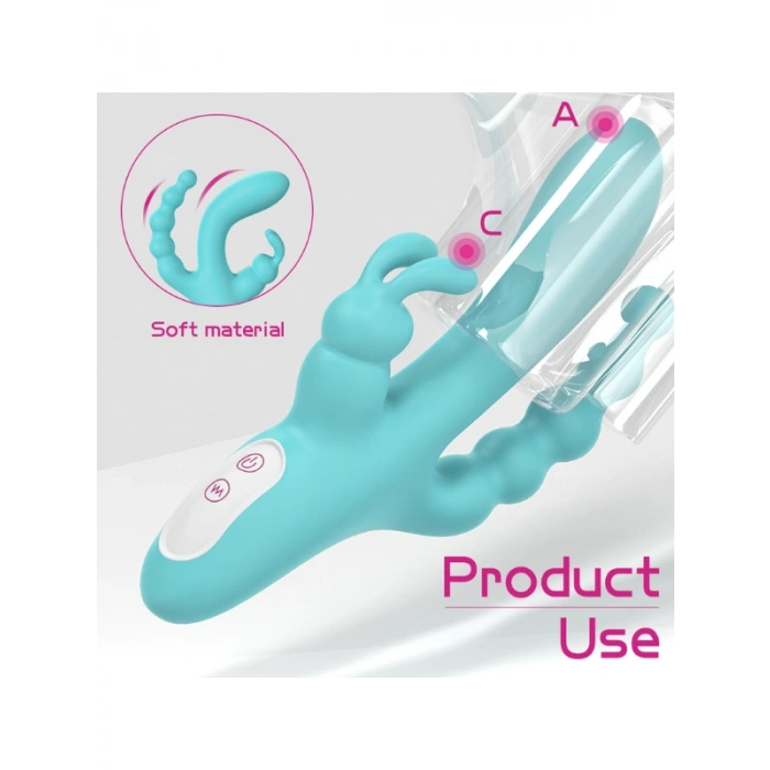 VipMarketim S-Hande 3'ü 1 Arada Tavşan Vibratör – Mavi
