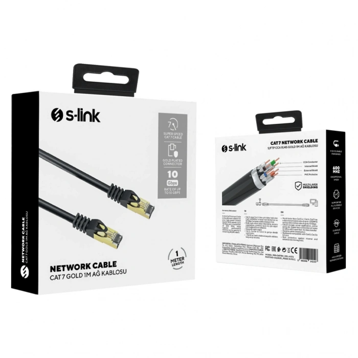 VipMarketim S-LINK MM-CAT701 CAT7 Patch 1Mt Gold Uçlu FTP CCA Ağ Bağlantı Kablosu (Siyah)(1923)