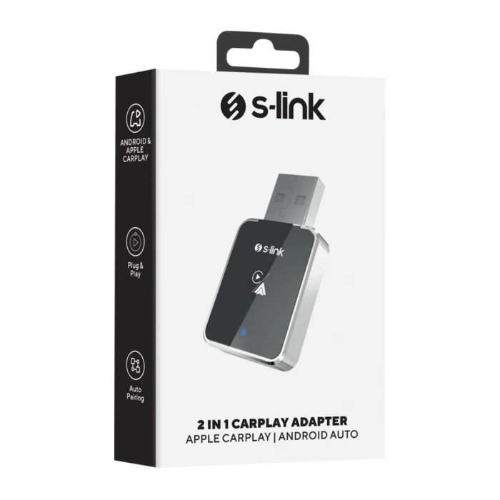 VipMarketim S-LINK SL-CAR01 2in1 Android ve Apple Cihazlar Kablosuz Android Auto ve Carplay Adaptörü(1923)