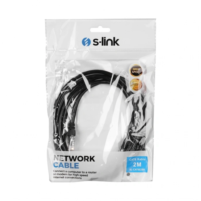 VipMarketim S-LINK SL-CAT602BK CAT6 Patch 2Mt Kablo (Siyah)(1923)