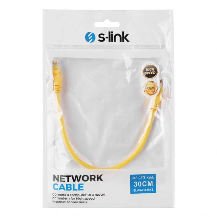 VipMarketim S-LINK SL-CAT6030YE CAT6 Patch 30CM Kablo (Sarı)(1923)