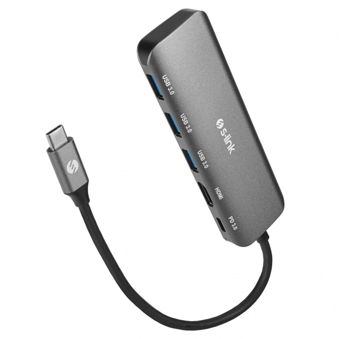 VipMarketim S-LINK SWV-USBC030 Type-C to HDMI 3xUSB3.0 1xPD Metal USB HUB ve Çevirici(1923)