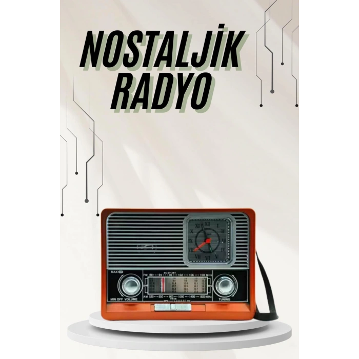 VipMarketim Saatli Fenerli Bluetooth Nostaljik Radyo AUX SD USB Girişli Bluetooth Hoparlör