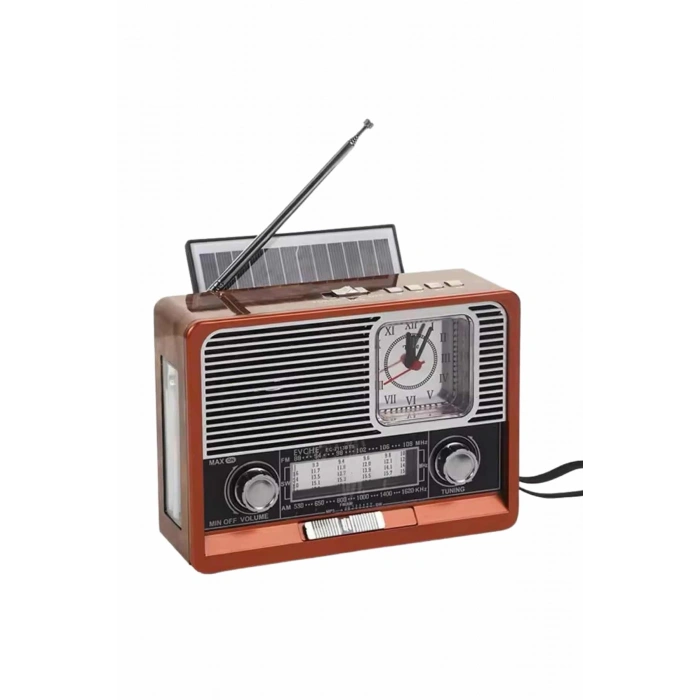 VipMarketim Saatli Fenerli Bluetooth Nostaljik Radyo AUX SD USB Girişli Bluetooth Hoparlör