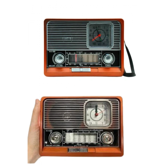 VipMarketim Saatli Fenerli Bluetooth Nostaljik Radyo AUX SD USB Girişli Bluetooth Hoparlör