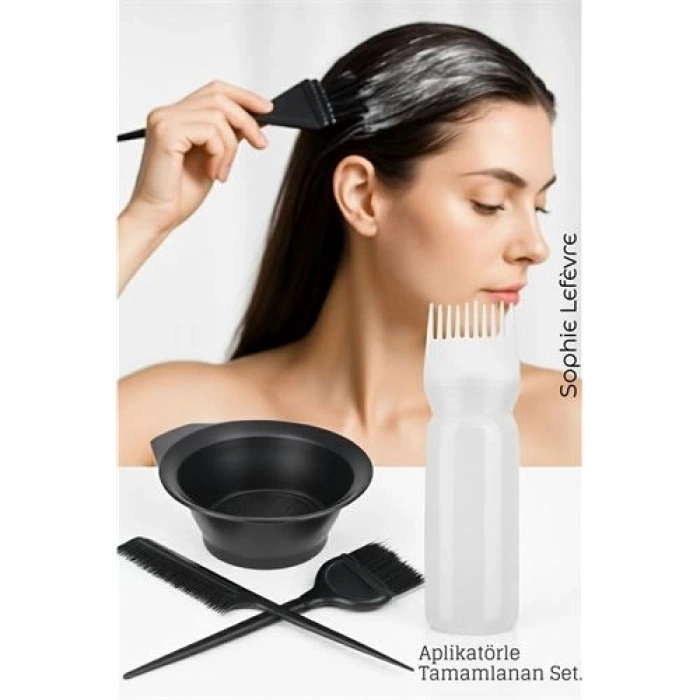 VipMarketim Saç Boyama Seti 3’lü ve Saç Boyası Eşit Dağıtım Şişesi Tarak Seti Fırça Boya Kabı