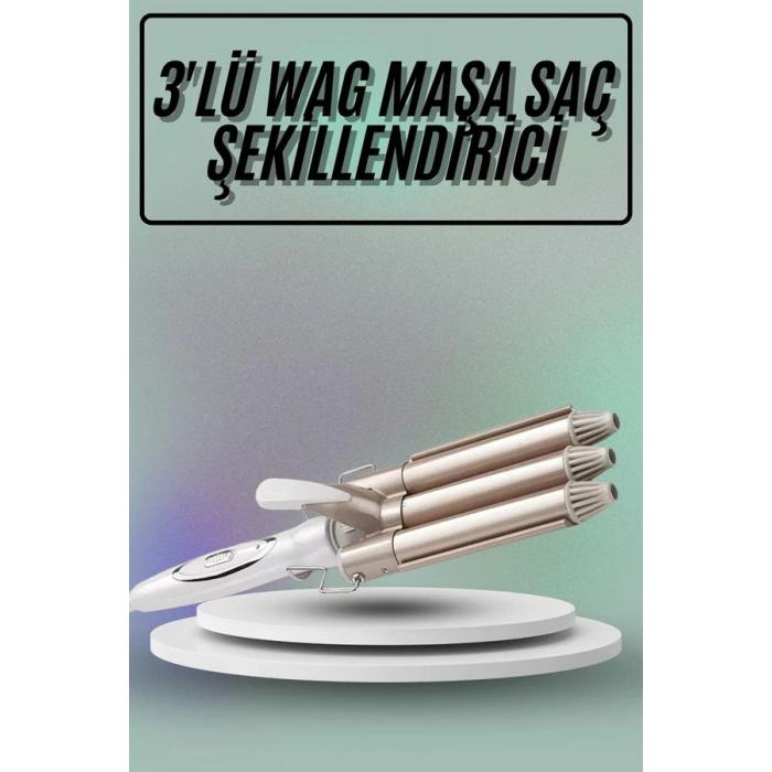 VipMarketim Saç Şekillendirici Wag Maşa Üçlü Yüksek Isı Ayarlı Seramik Kaplama