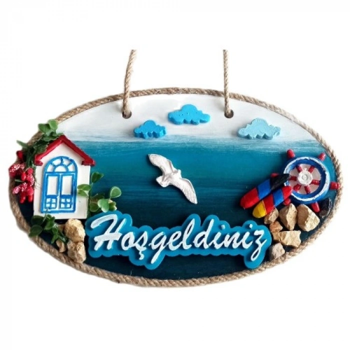 VipMarketim Sahil Kasabası Hoşgeldiniz Yazılı El Yapımı Kapı Süsü