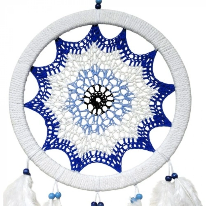 VipMarketim Saks Mavisi Nazar Motifli Kuş Tüylü Duvar Süsü