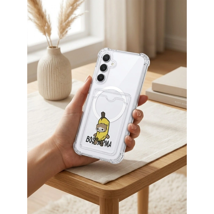 VipMarketim Samsung Galaxy A17 Boş Yapma Muz Detaylı Kart Bölmeli Şeffaf Telefon Kılıfı