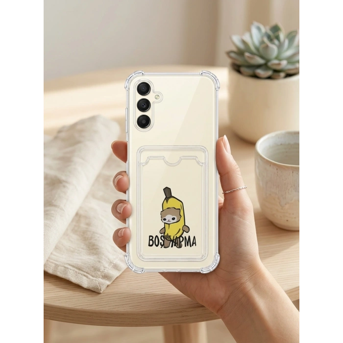 VipMarketim Samsung Galaxy A17 Boş Yapma Muz Detaylı Kart Bölmeli Şeffaf Telefon Kılıfı