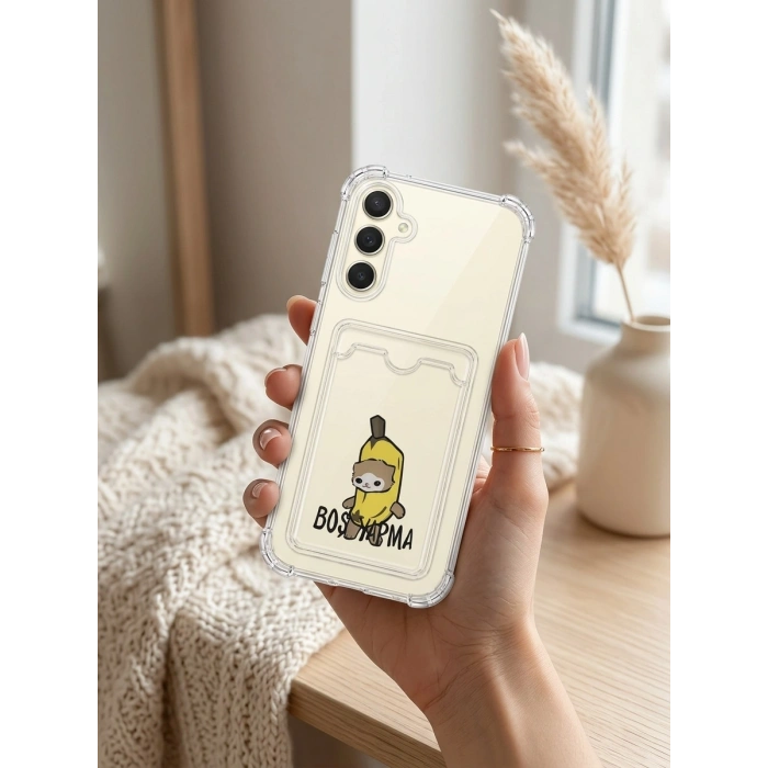 VipMarketim Samsung Galaxy A36 Boş Yapma Muz Detaylı Kart Bölmeli Şeffaf Telefon Kılıfı
