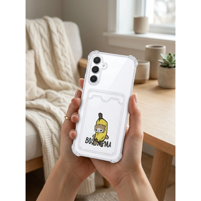 VipMarketim Samsung Galaxy A54 Boş Yapma Muz Detaylı Kart Bölmeli Şeffaf Telefon Kılıfı