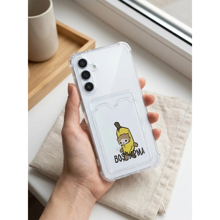 VipMarketim Samsung Galaxy A56 Boş Yapma Muz Detaylı Kart Bölmeli Şeffaf Telefon Kılıfı