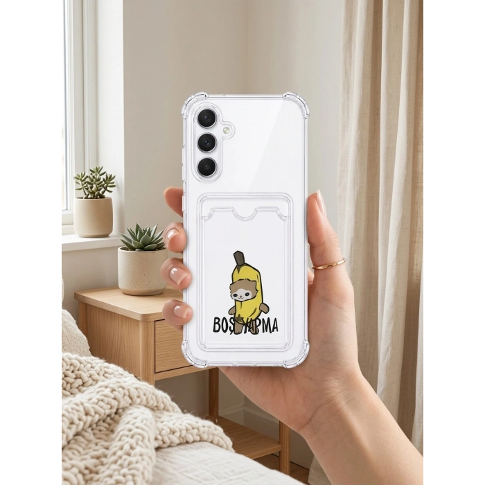VipMarketim Samsung Galaxy A56 Boş Yapma Muz Detaylı Kart Bölmeli Şeffaf Telefon Kılıfı