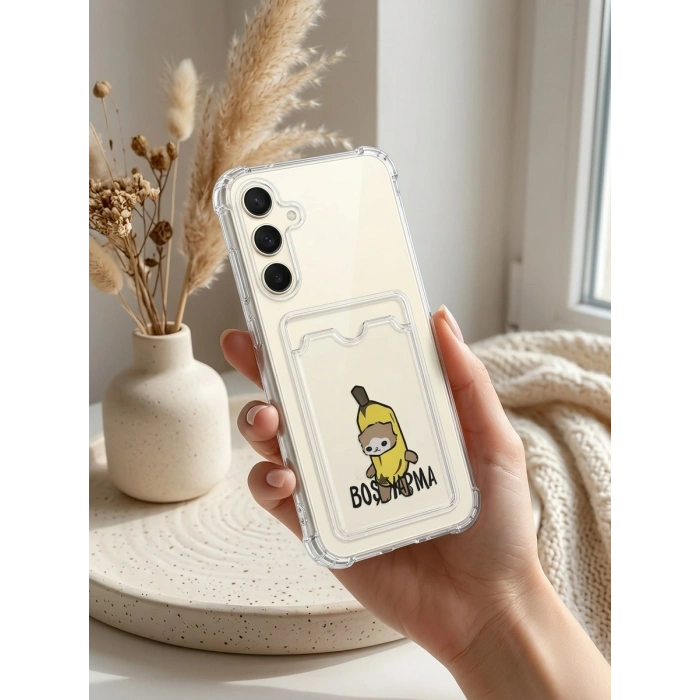 VipMarketim Samsung Galaxy S24 FE Boş Yapma Muz Detaylı Kart Bölmeli Şeffaf Telefon Kılıfı