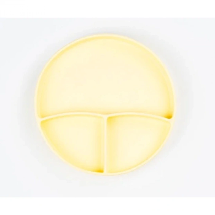 VipMarketim Sarı 3’lü Silikon Yemek Seti – Önlük + Diş Kaşıyıcılı Kaşık + Vakumlu Tabak