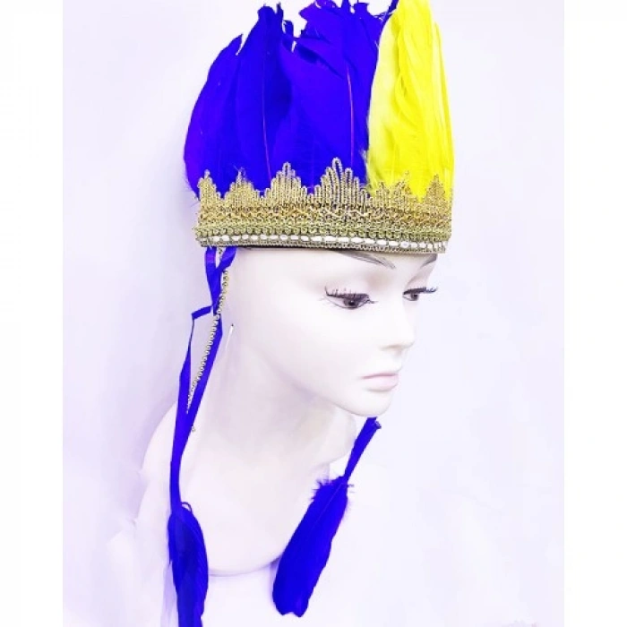 VipMarketim Sarı Lacivert Renk Tüylü Kızılderili Başlığı | Taraftar Başlığı