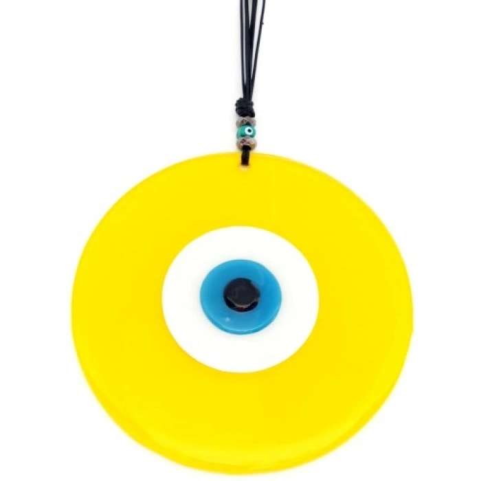 VipMarketim Sarı Renk Nazar Boncuklu 20 Santimetre El Yapımı Cam Duvar Süsü