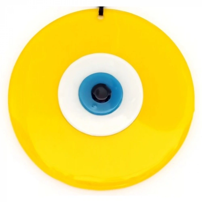 VipMarketim Sarı Renk Nazar Boncuklu 20 Santimetre El Yapımı Cam Duvar Süsü