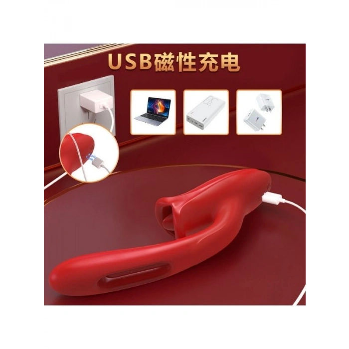 VipMarketim Şarjlı 2 in 1 Klitoris ve G Noktası Vibratörü – Dil ve Dudak Hareketli, Güçlü Titreşimli