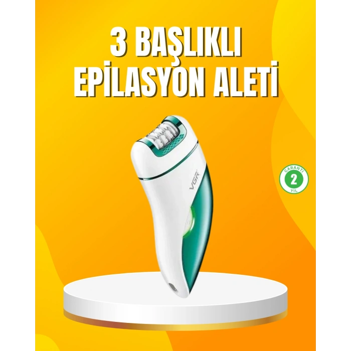 VipMarketim Şarjlı 3’ü 1 Arada VGR Epilatör LED Işıklı Suya Dayanıklı Hassas Bölge Epilasyon Makinesi