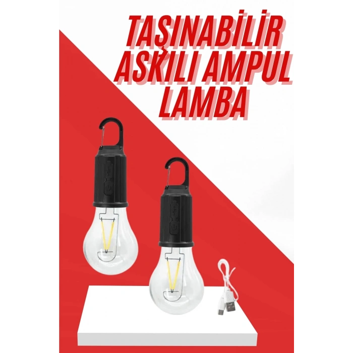 VipMarketim Şarjlı Aydınlatma Ampul Tasarımlı Ambians Işık Askılı Kamp Lambası