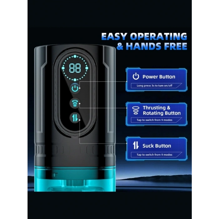 VipMarketim Şarjlı İleri Geri ve Dönmeli 15 Modlu Titreşimli Emişli Otomatik Vajina