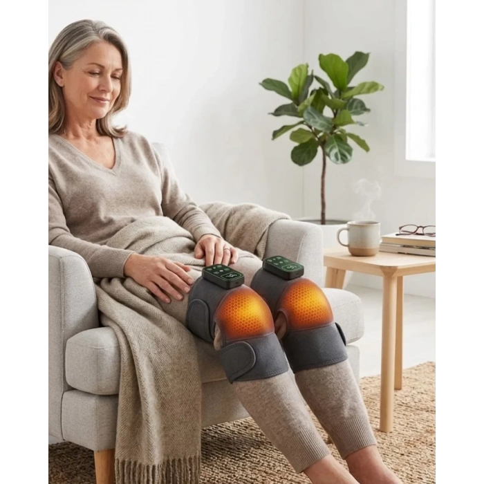 VipMarketim Şarjlı Isıtmalı Diz Omuz Masaj Bandı Titreşimli Eklem Masaj Cihazı 2li Paket