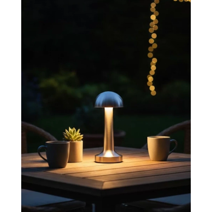 VipMarketim Şarjlı Kablosuz Mantar Masa Lambası Dokunmatik 3 Renk LED Modern Tasarım