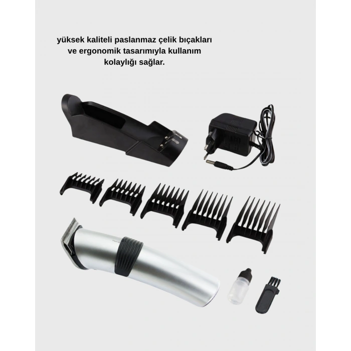 VipMarketim Şarjlı Saç ve Sakal Kesme Makinesi – Paslanmaz Çelik Bıçak Ayarlanabilir Başlık