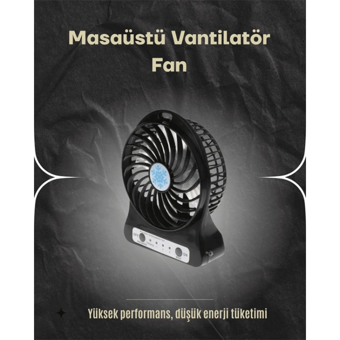 VipMarketim Şarjlı USB Fan – Masaüstü Mini Vantilatör Taşınabilir Işıklı 3 Kademeli Sessiz
