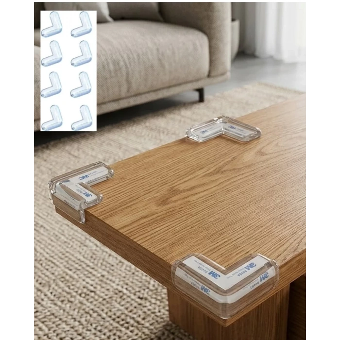 VipMarketim Şeffaf Köşe Koruyucu 8 Adet Set Çocuk Güvenlik Masa Köşe Aparatı