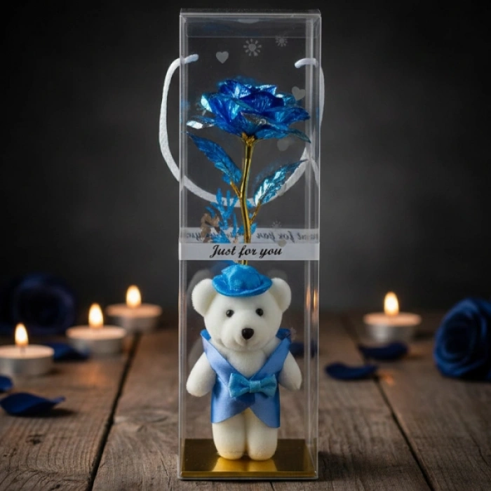 VipMarketim Şeffaf Kutulu Ayıcıklı Sonsuzluk Gülü