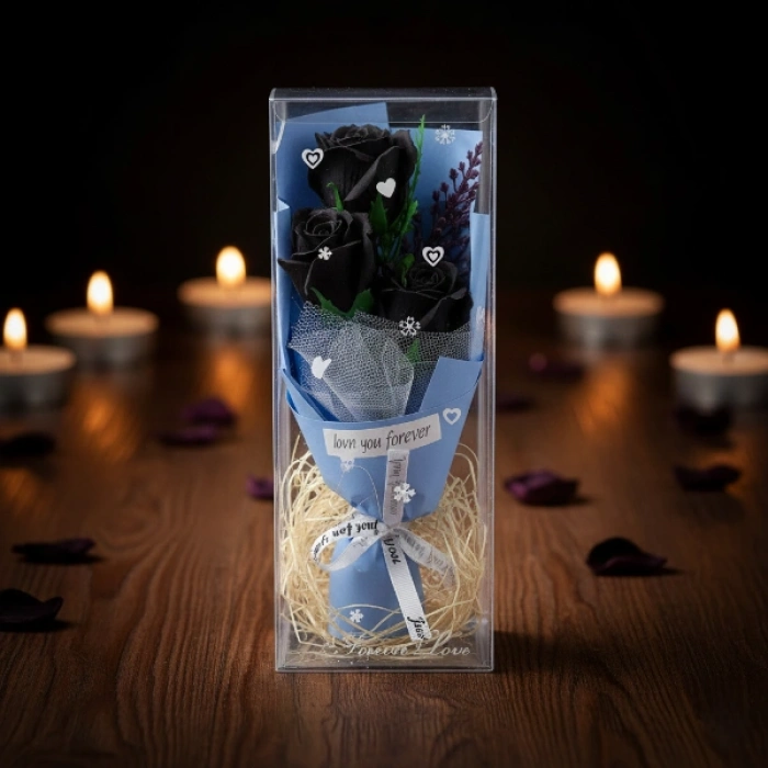 VipMarketim Şeffaf Kutulu Üç Gül Buketi