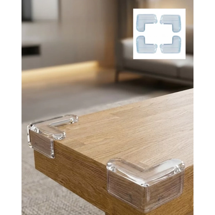 VipMarketim Şeffaf Masa Kenar Koruyucu 4 Lü Set Mobilya Köşe Koruma Aparatı