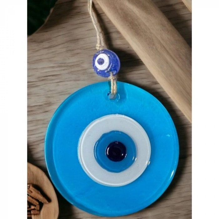 VipMarketim Şeffaf Mavi Nazar Boncuklu Duvar Süsü 10 Cm Cam Duvar Dekoru