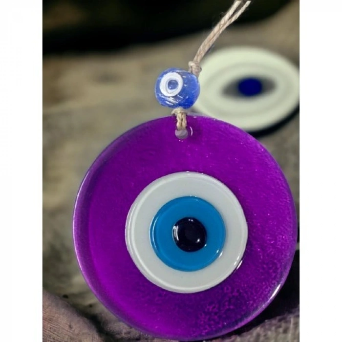 VipMarketim Şeffaf Mor Nazar Boncuklu Duvar Süsü 10 Cm Cam Duvar Dekoru