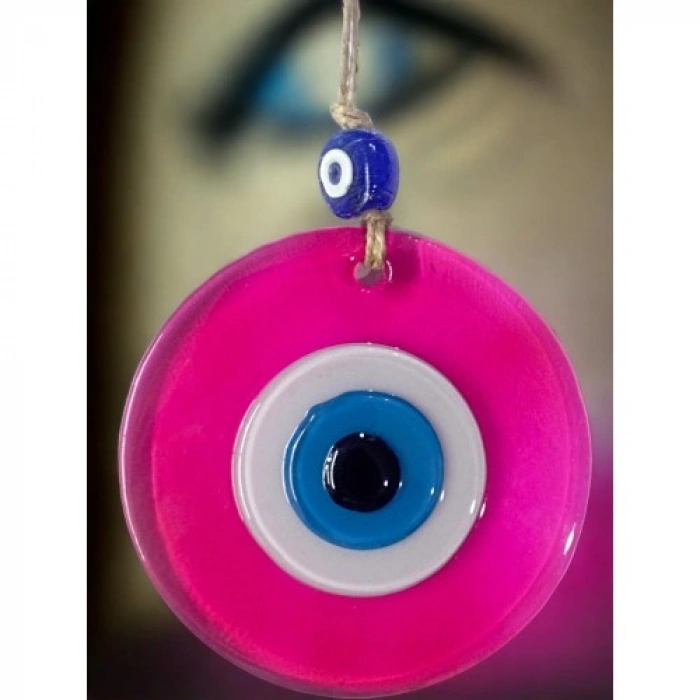 VipMarketim Şeffaf Pembe Nazar Boncuklu Duvar Süsü 10 Cm Cam Duvar Dekoru