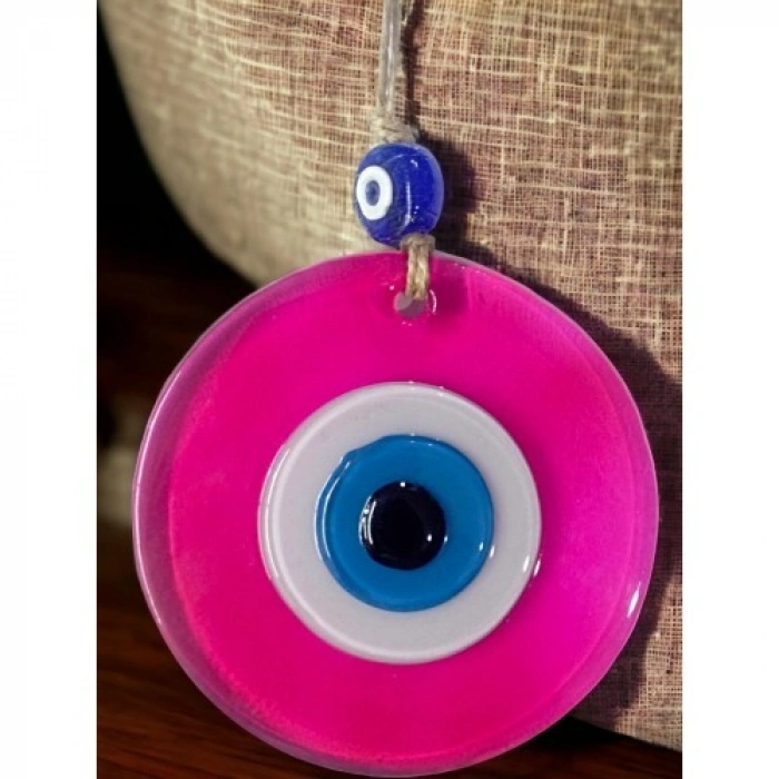 VipMarketim Şeffaf Pembe Nazar Boncuklu Duvar Süsü 10 Cm Cam Duvar Dekoru