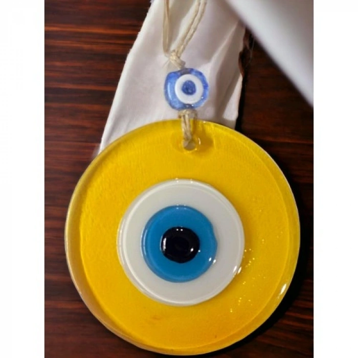 VipMarketim Şeffaf Sarı Nazar Boncuklu Duvar Süsü 10 Cm Cam Duvar Dekoru